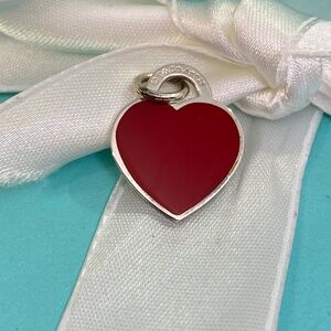 Tiffany & Co. Small Red Enamel Heart Charm & Packaging NEW in box